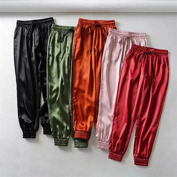women's pants & capris autumn winter black satin joggers women trousers high waist pink sweat green sweatpants, Black;white
women's pants & capris autumn winter black satin joggers women trousers high waist pink sweat green sweatpants, Black;white