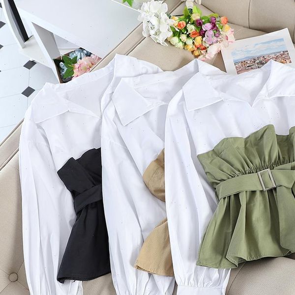women shirts autumn female spliced blouse long sleeve casual turn down collar sashes white ol loose blouses
women shirts autumn female spliced blouse long sleeve casual turn down collar sashes white ol loose blouses