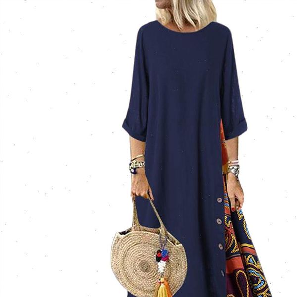 women dresses fashion plus size vintage o neck 3 4 sleeve side national floral printed loose leisure long dress, Black;gray
women dresses fashion plus size vintage o neck 3 4 sleeve side national floral printed loose leisure long dress, Black;gray
