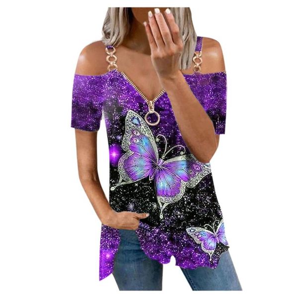 women's blouses & shirts fashion butterfly printed women vintage graphic metal strap off shoulder short sleeve summer blusas mujer, White
women's blouses & shirts fashion butterfly printed women vintage graphic metal strap off shoulder short sleeve summer blusas mujer, White