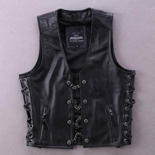 men's vests motorcycle genuine leather 2021 vest cowhide chain decoration slim short youth locomotive black sleeveless jacket, Black;white
men's vests motorcycle genuine leather 2021 vest cowhide chain decoration slim short youth locomotive black sleeveless jacket, Black;white