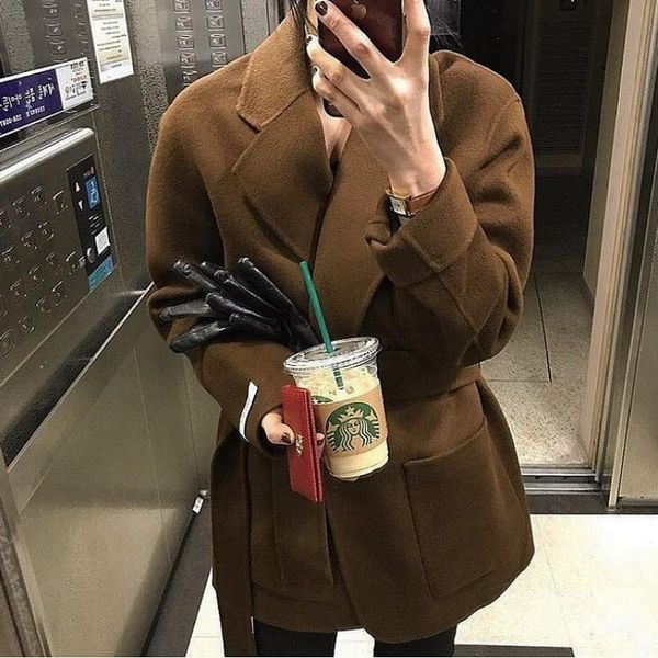 women's wool & blends 2021 women winter brown short coat with waist belt turn-down collar woolen overcoat quilted coats outerwear femal, Black
women's wool & blends 2021 women winter brown short coat with waist belt turn-down collar woolen overcoat quilted coats outerwear femal, Black