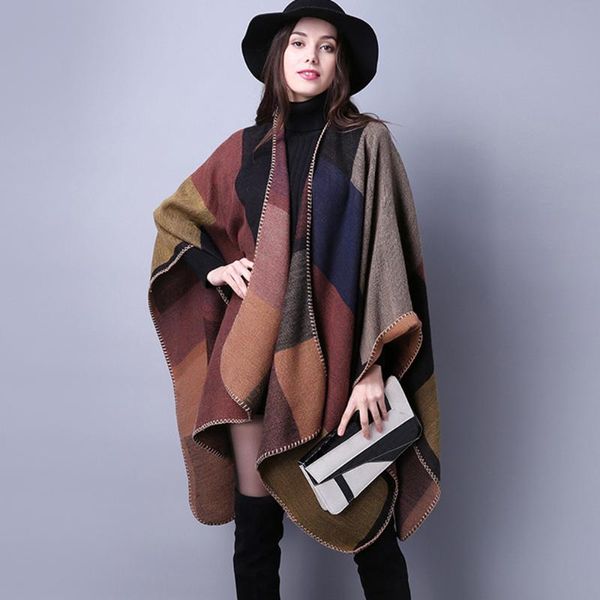 winter warm plaid women ponchos lady fashion capes oversized shawls wraps cashmere female girl accessories scarves, Blue;gray
winter warm plaid women ponchos lady fashion capes oversized shawls wraps cashmere female girl accessories scarves, Blue;gray