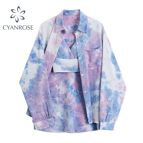 womens tie dye blouses with camisole sets streetwear retro grunge 2 pieces tide cardigan shirts+strap 2 outfits 210430, White
womens tie dye blouses with camisole sets streetwear retro grunge 2 pieces tide cardigan shirts+strap 2 outfits 210430, White