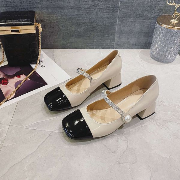 xiaoxiangfeng mary jane toe cap layer cowhide word buckle square head color matching shallow mouth high heels women's chain thick heel, Black
xiaoxiangfeng mary jane toe cap layer cowhide word buckle square head color matching shallow mouth high heels women's chain thick heel, Black
