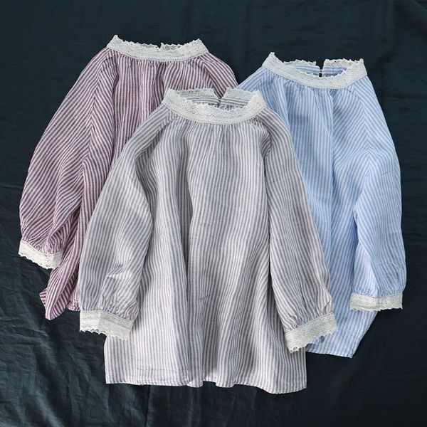women's blouses & shirts spring autumn women ultra loose mori girls japan style lace trim striped comfortable water washed linen pullov, White
women's blouses & shirts spring autumn women ultra loose mori girls japan style lace trim striped comfortable water washed linen pullov, White