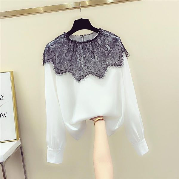 women's blouses & shirts lace patchwork chiffon blouse 2021 spring fall long-sleeve shirt womens and ropa mujer blusas, White
women's blouses & shirts lace patchwork chiffon blouse 2021 spring fall long-sleeve shirt womens and ropa mujer blusas, White