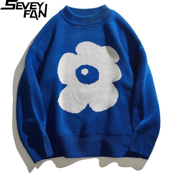 men's sweaters seveyfan fashion flower jacquard blue loose o neck kintwear hip hop pullover sweater for couples, White;black
men's sweaters seveyfan fashion flower jacquard blue loose o neck kintwear hip hop pullover sweater for couples, White;black