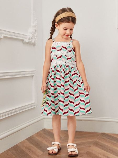 toddler girls allover print guipure lace panel cami dress she, Red;yellow