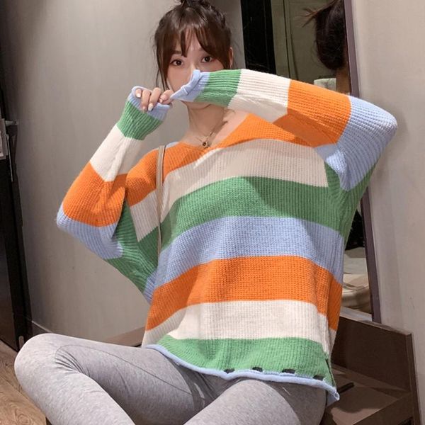 women's sweaters korean style sweet striped sweater women autumn rainbow long sleeve kawaii loose pullover warm jumpers, White;black
women's sweaters korean style sweet striped sweater women autumn rainbow long sleeve kawaii loose pullover warm jumpers, White;black
