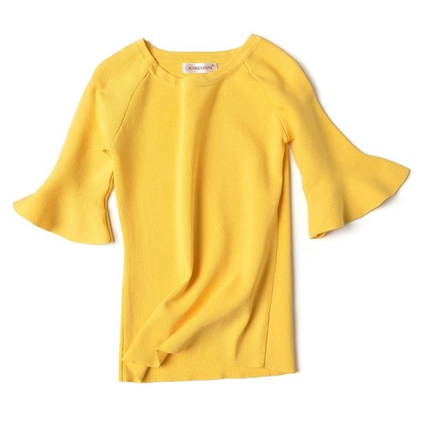 summer arrival o neck knitted t-shirt flare sleeve ice silky women tees 6 colors available korean style white 210527
summer arrival o neck knitted t-shirt flare sleeve ice silky women tees 6 colors available korean style white 210527