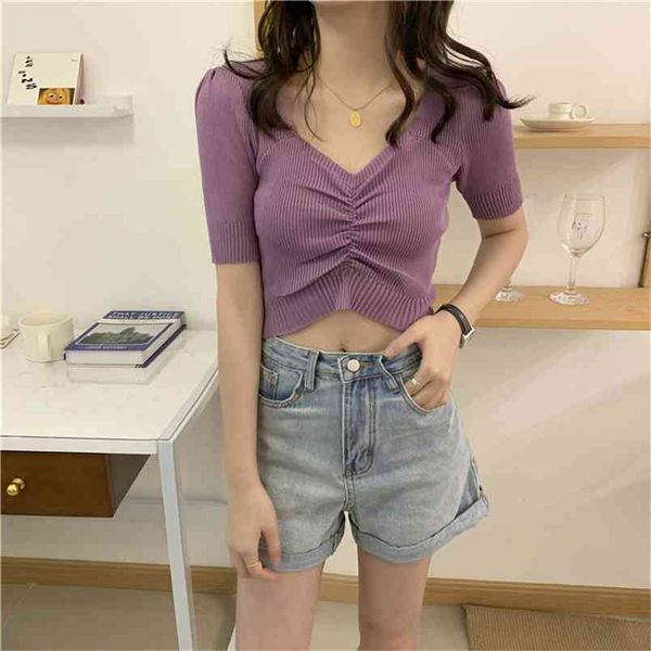 fashion retro square collar folds exposed clavicle slim short-sleeved knitting women street style 210507, White
fashion retro square collar folds exposed clavicle slim short-sleeved knitting women street style 210507, White