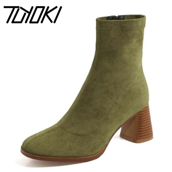 boots tuyoki stretc women ankle thick high heel flock zipper shoes round toe warm fashion party footwear size 34-39, Black
boots tuyoki stretc women ankle thick high heel flock zipper shoes round toe warm fashion party footwear size 34-39, Black