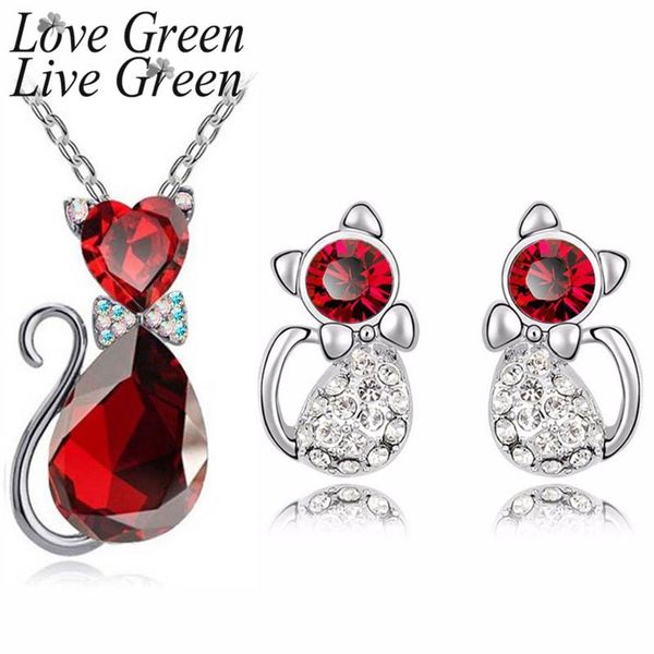 earrings & necklace cute water drop bowknot cat crystal jewelry sets rhinestones couples pendant necklac with earring choker set valentines, Silver
earrings & necklace cute water drop bowknot cat crystal jewelry sets rhinestones couples pendant necklac with earring choker set valentines, Silver