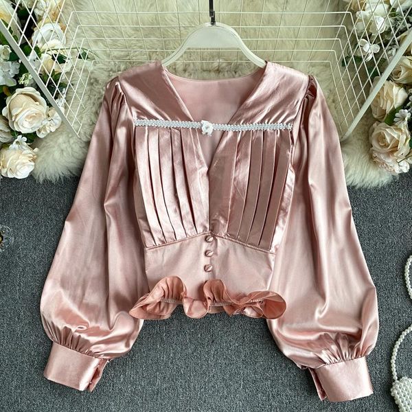 women's autumn shirts hollow v-neck pleated slim-fit short blouse ladies temperament female blusa 532 blouses &, White
women's autumn shirts hollow v-neck pleated slim-fit short blouse ladies temperament female blusa 532 blouses &, White