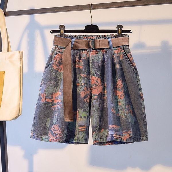 women's shorts 2021 women summer loose casual floral jeans vintage style flower print elastic high waist female wide leg short pants, White;black
women's shorts 2021 women summer loose casual floral jeans vintage style flower print elastic high waist female wide leg short pants, White;black