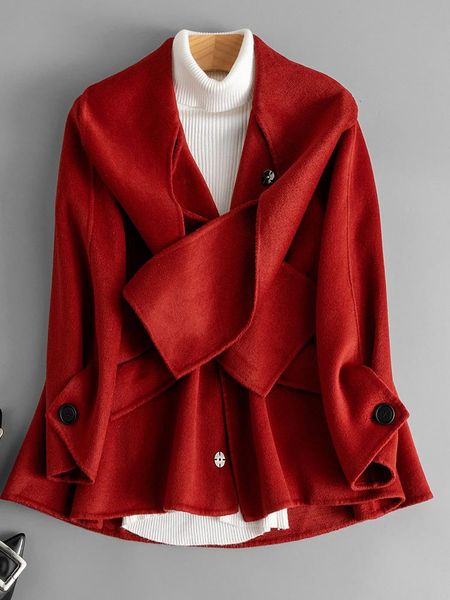 women's wool & blends shzq 2021 high end small double-sided cashmere coat short personality collar slim show temperament fashion, Black
women's wool & blends shzq 2021 high end small double-sided cashmere coat short personality collar slim show temperament fashion, Black
