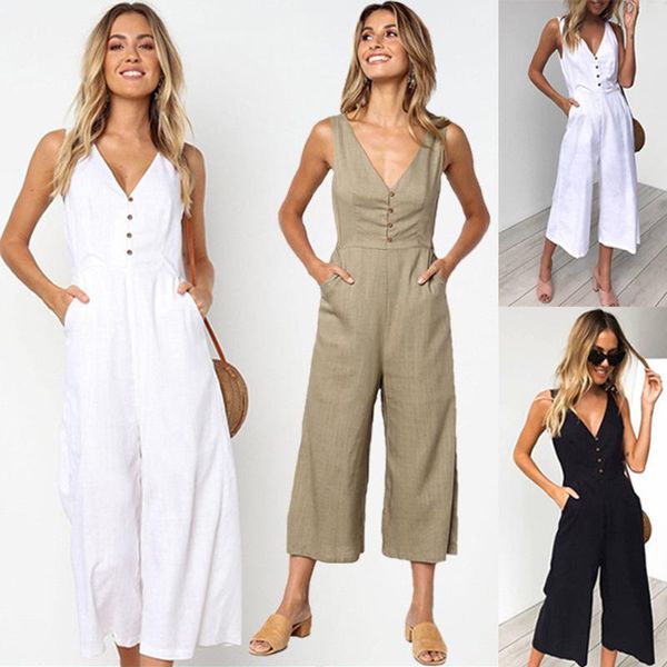 women's jumpsuits & rompers summer women jumpsuit sleeveless backless straight leg playsuit lady solid button front v neck long bodysui, Black;white
women's jumpsuits & rompers summer women jumpsuit sleeveless backless straight leg playsuit lady solid button front v neck long bodysui, Black;white