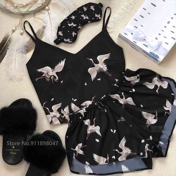 two piece set summer pajamas women sleepwear swan crane cartoon v neck sleeveless silk sling shorts casual fashion, Black;red
two piece set summer pajamas women sleepwear swan crane cartoon v neck sleeveless silk sling shorts casual fashion, Black;red
