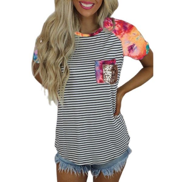 women's t-shirt fashion tie-dye printing stripe stitching round neck short-sleeve pocket casual women summer 2021 cotton splice, White
women's t-shirt fashion tie-dye printing stripe stitching round neck short-sleeve pocket casual women summer 2021 cotton splice, White