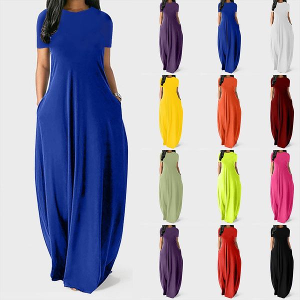 summer casual plus size solid womens dress o neck pockets sleeveless maxi long ladies loose robe femme, Black;gray
summer casual plus size solid womens dress o neck pockets sleeveless maxi long ladies loose robe femme, Black;gray