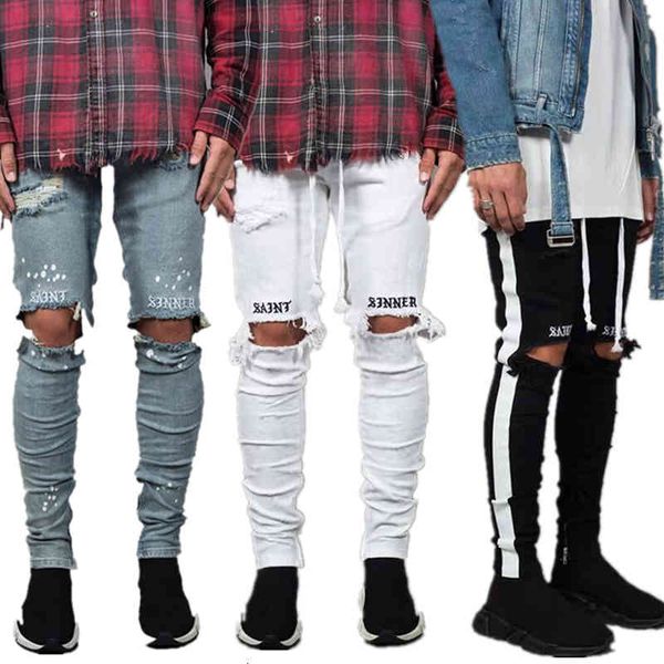 new fashion mens jeans cool streetwear black holes white striped jeans hip hop skateboard pencil pants, Blue
new fashion mens jeans cool streetwear black holes white striped jeans hip hop skateboard pencil pants, Blue