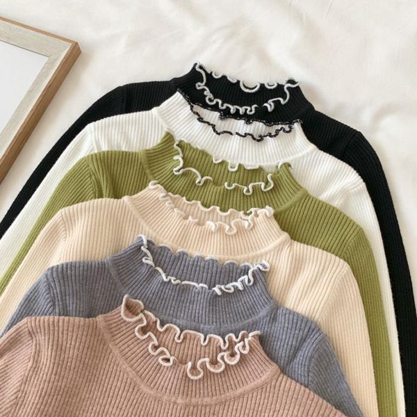 korean style chic lazy ruched women sweater high elastic 2021 fall winter fashion slim ruffles knitted pullovers women's sweaters, White;black
korean style chic lazy ruched women sweater high elastic 2021 fall winter fashion slim ruffles knitted pullovers women's sweaters, White;black