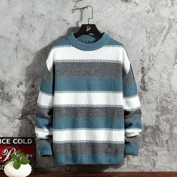men's sweaters 2021 autumn winter pullover wool slim fit striped knitted mens brand clothing casual pull homme knit shirt, White;black
men's sweaters 2021 autumn winter pullover wool slim fit striped knitted mens brand clothing casual pull homme knit shirt, White;black