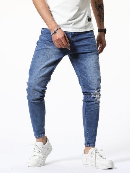 men bleach wash ripped frayed skinny jeans k2wu#, Blue
men bleach wash ripped frayed skinny jeans k2wu#, Blue