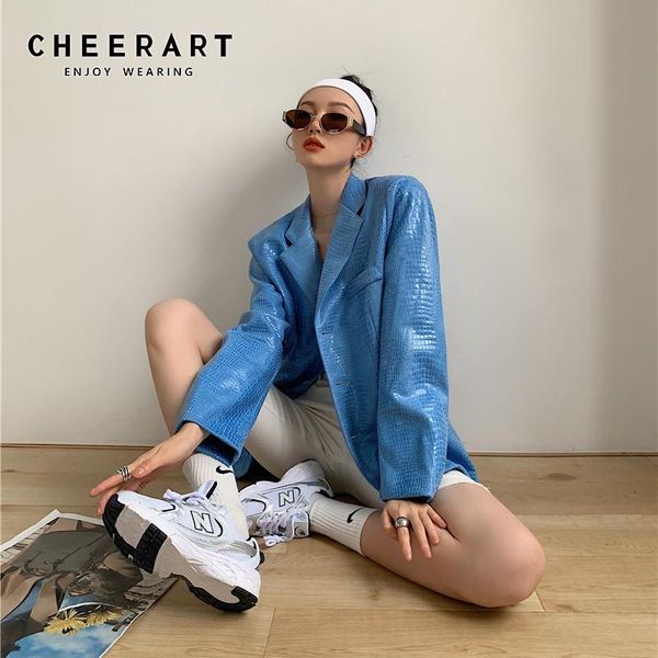 women's leather & faux cheerart high fashion blue crocodile jacket women shoulder pad blazer ladies coat winter 2021, Black
women's leather & faux cheerart high fashion blue crocodile jacket women shoulder pad blazer ladies coat winter 2021, Black