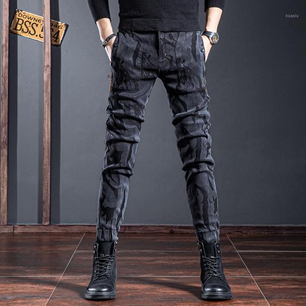 casual pants men 2021 fashion black camouflage slim fit trousers men's
