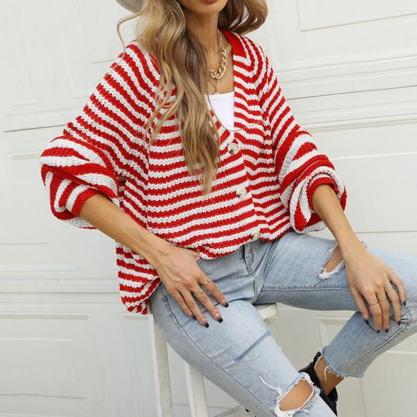 women's knits & tees women cardigan coat autumn and winter sweater stripes loose urban casual single-breasted fashion, White
women's knits & tees women cardigan coat autumn and winter sweater stripes loose urban casual single-breasted fashion, White