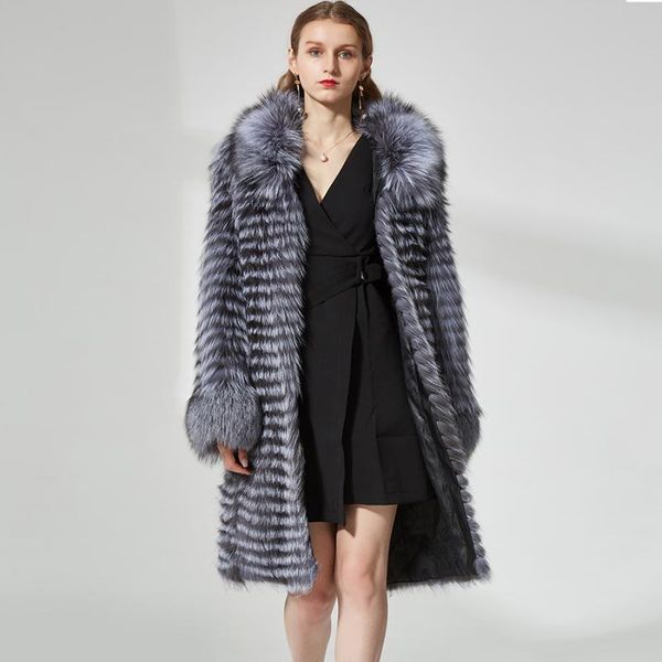 real silver fur coat women's natural long coats overcoat & faux, Black