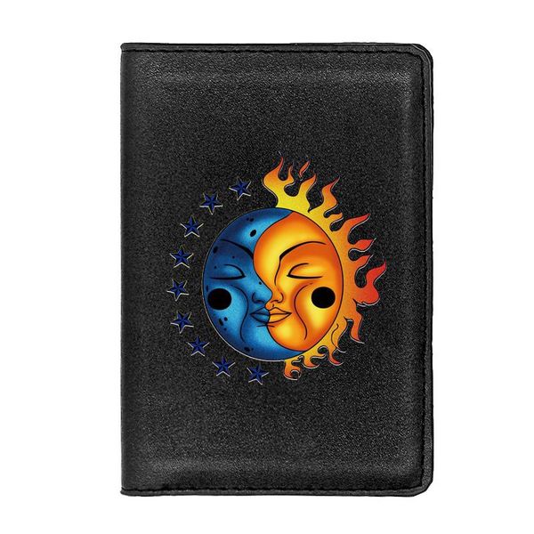 card holders personality sun moon face leather passport cover classic men women id travel holder wallet, Brown;gray
card holders personality sun moon face leather passport cover classic men women id travel holder wallet, Brown;gray
