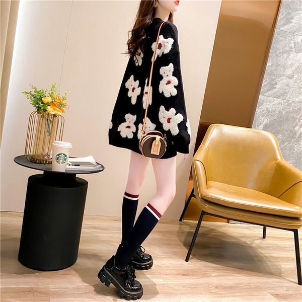 sweater knit 2021 autumn winter korean bear women's pullover loose lazy wind round neck top, White;black
sweater knit 2021 autumn winter korean bear women's pullover loose lazy wind round neck top, White;black