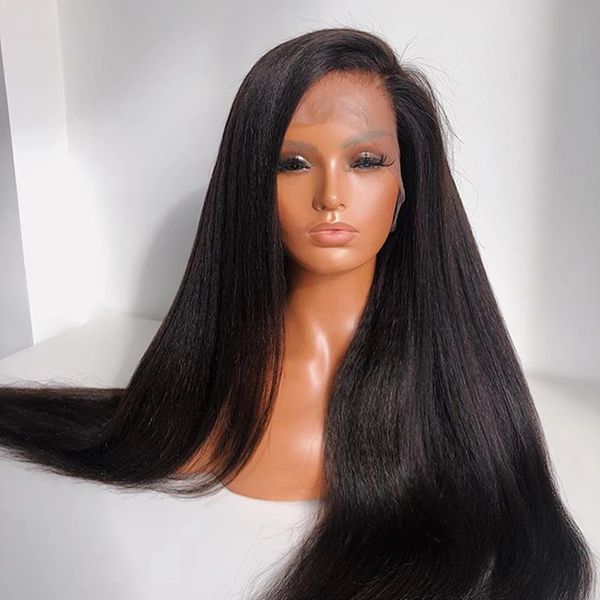 28 inch long lace frontal wigs synthetic yaki straight wig for women pre plucked with natural hairline, Black
28 inch long lace frontal wigs synthetic yaki straight wig for women pre plucked with natural hairline, Black