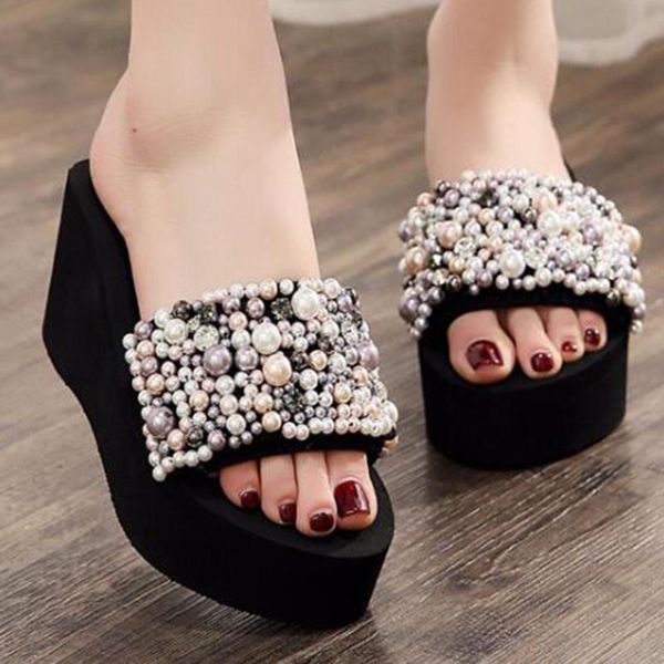 slippers women slides pearls flip flops cute fashion ladies and sandals comfortable casual platform wedge beach shoes sh164, Black
slippers women slides pearls flip flops cute fashion ladies and sandals comfortable casual platform wedge beach shoes sh164, Black