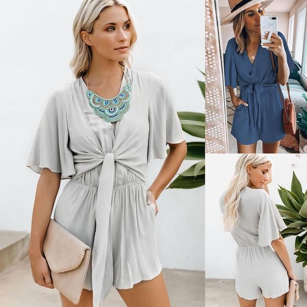 women's jumpsuits & rompers womens ladies v-neck solid color twist belt short sleeve romper pants mini playsuits, Black;white
women's jumpsuits & rompers womens ladies v-neck solid color twist belt short sleeve romper pants mini playsuits, Black;white