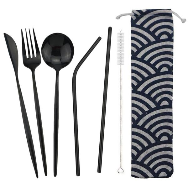 dinnerware sets 7pcs flatware set stainless steel knife spoon fork straw with storage bag cutlery for travel outdoor picnic bbq
dinnerware sets 7pcs flatware set stainless steel knife spoon fork straw with storage bag cutlery for travel outdoor picnic bbq