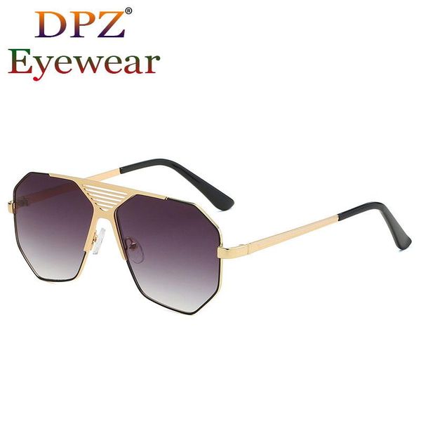 sunglasses 2021 metal hollow polygonal pilot men women oversized gradient fashion retro brand design, White;black