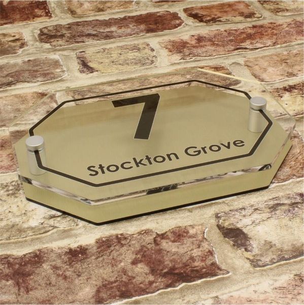 house number 200x140mm brushed gold effect personalised modern sign name and ( octagon ) door other hardware
house number 200x140mm brushed gold effect personalised modern sign name and ( octagon ) door other hardware