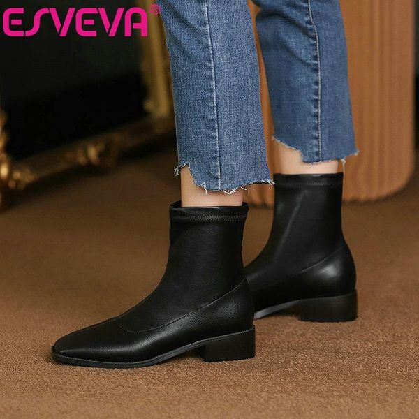 boots esveva 2021 square toe med heel pu+leather ankle platform women slip on shoes size 34-43, Black
boots esveva 2021 square toe med heel pu+leather ankle platform women slip on shoes size 34-43, Black