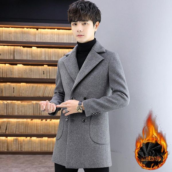 men's wool & blends woolen coat men 's autumn and winter korean style youth mid-length lapel long sleeve double-breasted, Black
men's wool & blends woolen coat men 's autumn and winter korean style youth mid-length lapel long sleeve double-breasted, Black