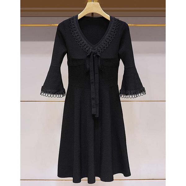 casual dresses high end quanlity black v neck knitted dress a line crochet lace bow flare sleeve slime one piece robe vestido spring aut, Black;gray
casual dresses high end quanlity black v neck knitted dress a line crochet lace bow flare sleeve slime one piece robe vestido spring aut, Black;gray