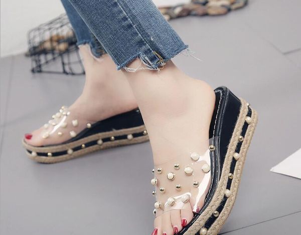 woman sandals high heels women casual shoes pearl summer transparent wedge heel, Black
woman sandals high heels women casual shoes pearl summer transparent wedge heel, Black