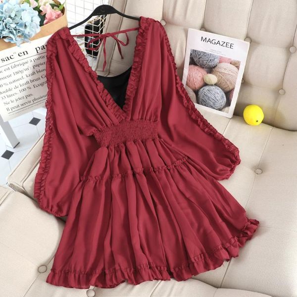 casual dresses elegant women v-neck lantern sleeve pleated ruffles ball gown chiffon cake dress vintage elastic slim pullover midi, Black;gray
casual dresses elegant women v-neck lantern sleeve pleated ruffles ball gown chiffon cake dress vintage elastic slim pullover midi, Black;gray