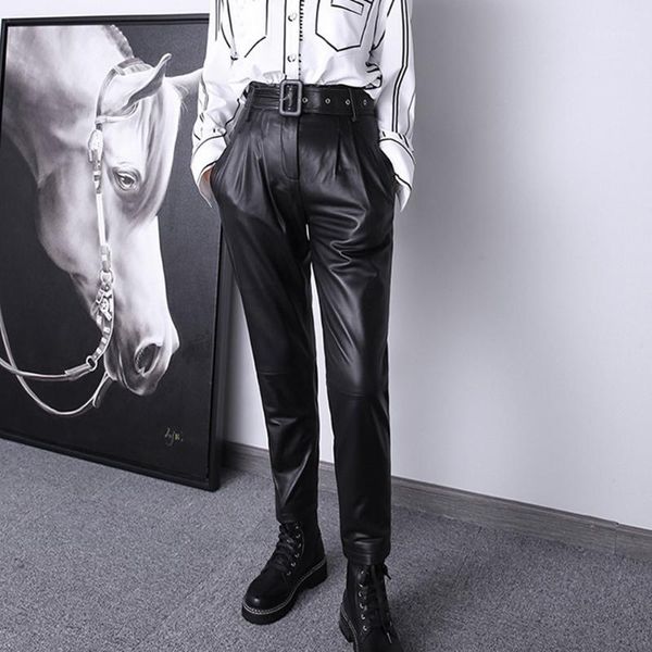women's pants & capris autumn winter desinger high-rise leather chic genuine belt pencil c537, Black;white
women's pants & capris autumn winter desinger high-rise leather chic genuine belt pencil c537, Black;white