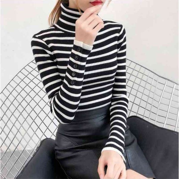 turtleneck bottoming sweater women autumn winter casual striped slim-fit tight knitted button long-sleeved sweaters female 210427, White;black
turtleneck bottoming sweater women autumn winter casual striped slim-fit tight knitted button long-sleeved sweaters female 210427, White;black