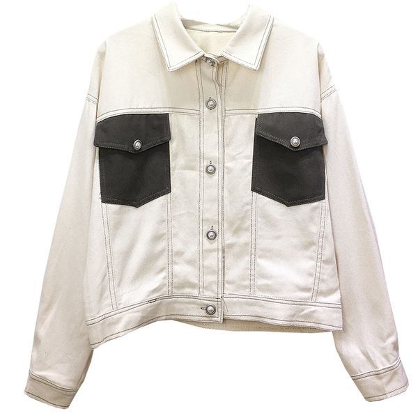 women beige denim jacket hit color pocket long sleeves turn down collar jean coat c0175 210514, Black;brown
women beige denim jacket hit color pocket long sleeves turn down collar jean coat c0175 210514, Black;brown