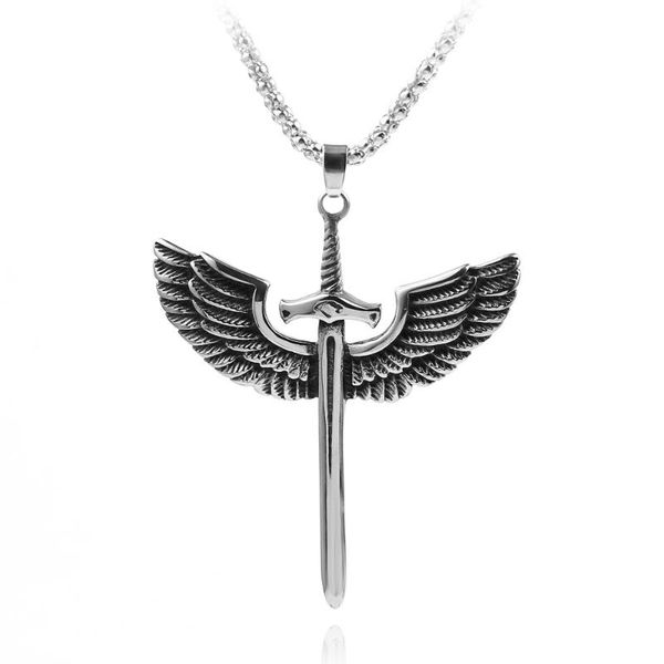 vintage creative sword wing pendant necklace long titanium steel chain hip-hop man unique design jewelry necklaces, Silver
vintage creative sword wing pendant necklace long titanium steel chain hip-hop man unique design jewelry necklaces, Silver